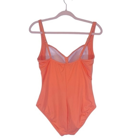 Liz Claiborne Retro Pinup Orange Coral Ruched One Piece Swimsuit size 12 - Picture 8 of 10